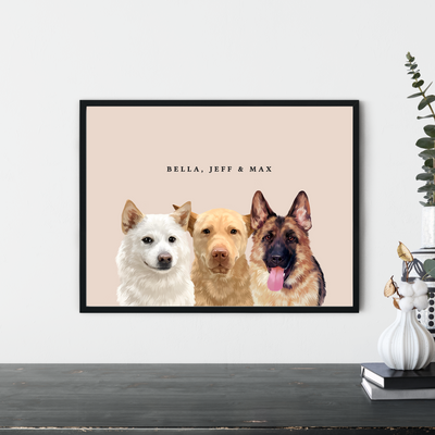 Custom Three-Pet Portraits (Framed)