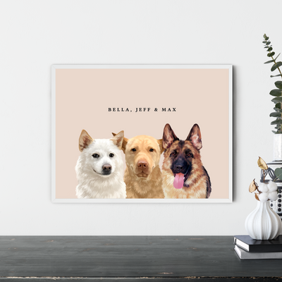 Custom Three-Pet Portraits (Framed)