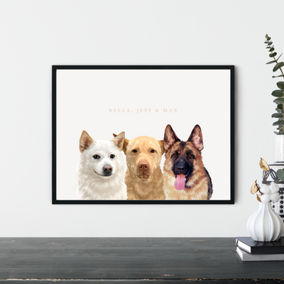 Custom Three-Pet Portraits (Framed)